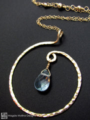 The Hammered Spiral & Light Blue Quartz Necklace
