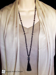 The Shungite, Lava Stone And Carved Black Jade Omnisex MALA Necklace With Silk Tassel