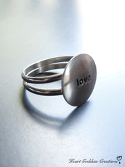 The LOVE Hand Stamped Silver Affirmation Ring