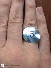 The Large Silver "FOLLOW YOUR HEART" Affirmation Ring