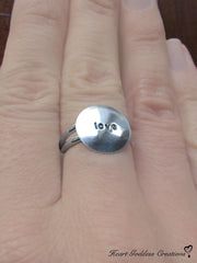 The LOVE Hand Stamped Silver Affirmation Ring