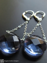 The Silver And Dark Blue Quartz Elegant Dangle Earrings