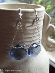 The Silver And Dark Blue Quartz Elegant Dangle Earrings