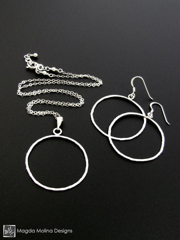 Set: Hammered Silver Circle Necklace and Earrings