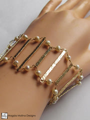 The Golden Ladder Architectural Bracelet With Freshwater Pearls