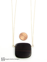 The Long & Delicate Chain Necklace With Wooden Pendant on Silver or Gold