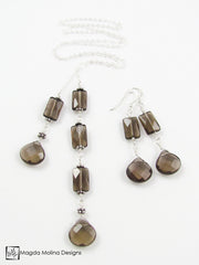 The Delicate Silver Chain Lariat With Faceted Smokey Quartz