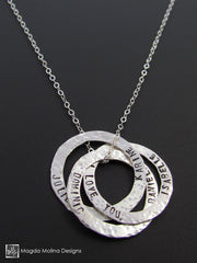 The Personalized Intertwined Hammered Silver Rings Family (or Friends) Necklace