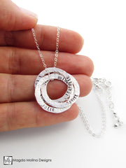 The Personalized Intertwined Hammered Silver Rings Family (or Friends) Necklace