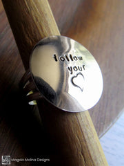 The Large Silver "FOLLOW YOUR HEART" Affirmation Ring