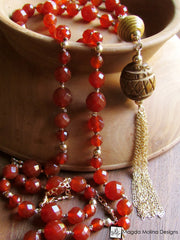 The Long Carnelian And Gold Tassel Necklace