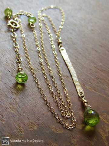 WHOLESALE - The Hammered Gold Bar And Peridot Drop Chain Necklace