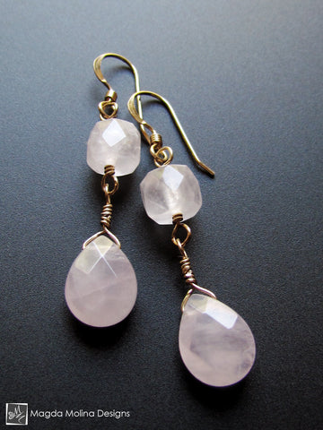 WHOLESALE - The Feminine Gold (or Silver) And Rose Quartz Dangle Earrings