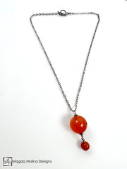 Carnelian Pendant on Oxidized Sterling Silver Necklace
