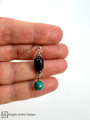 Sterling Silver, Turquoise and Ebony Wood Earrings