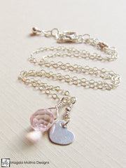 Mini Goddess (children) Silver And Pink Quartz Necklace With Tiny Heart Charm