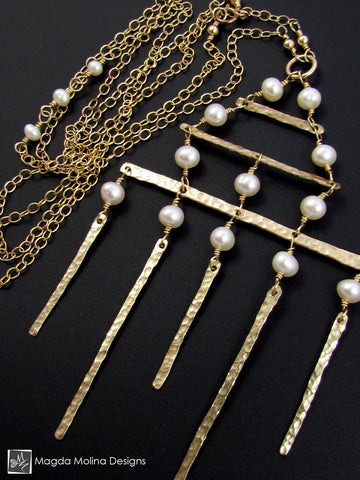 WHOLESALE - The Golden Architectural Necklace With Freshwater Pearls