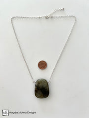 Chunky Labradorite Pendant on Sterling Silver Chain Necklace