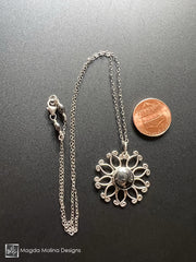 Silver Flower Necklace with Hematite Accent