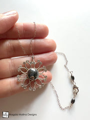 Silver Flower Necklace with Hematite Accent