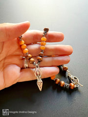 Goddess Pendant Necklace With Red Aventurine, Hematite And Wood