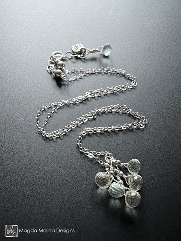 Very Delicate Silver Chain Necklace With Green Amethyst Cluster