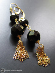 The Black Onyx And Gold Tassel Earrings