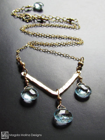 WHOLESALE - The Something Blue Necklace: Hammered Gold And Fancy Blue Topaz