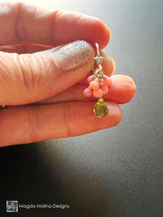 Elegant And Colorful Coral & Peridot Earrings