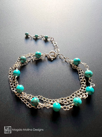 Adjustable Turquoise And Silver Bracelet