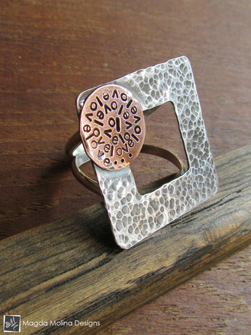 The Square Silver And Copper LOVE: INFINITE Spiral Affirmation Ring
