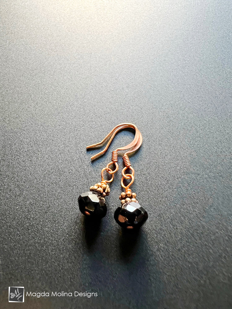 Delicate Copper and Black Onyx Earrings