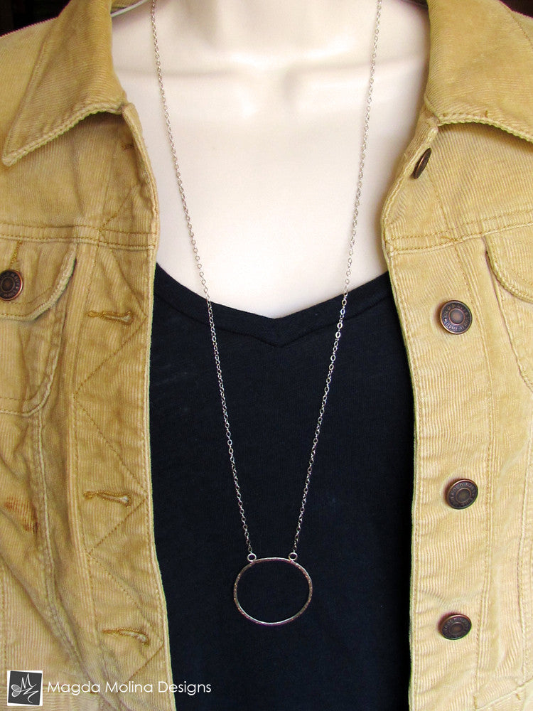 The Long, Simple & Elegant Hammered Silver Ring Necklace