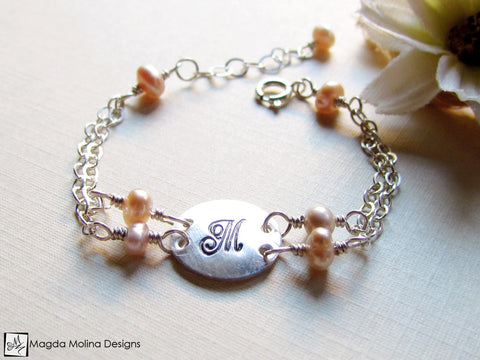 WHOLESALE - Mini Goddess (children) Personalized Silver And Freshwater Pearls Bracelet