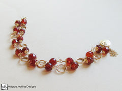 The Glamorous Gold And Faceted Carnelian Double Stranded Bracelet