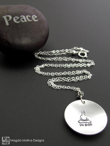 WHOLESALE -The Hand Stamped Silver Buddha And Peace Necklace