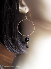 The Faceted Black Onyx & Hand Hammered Gold Hoop Earrings