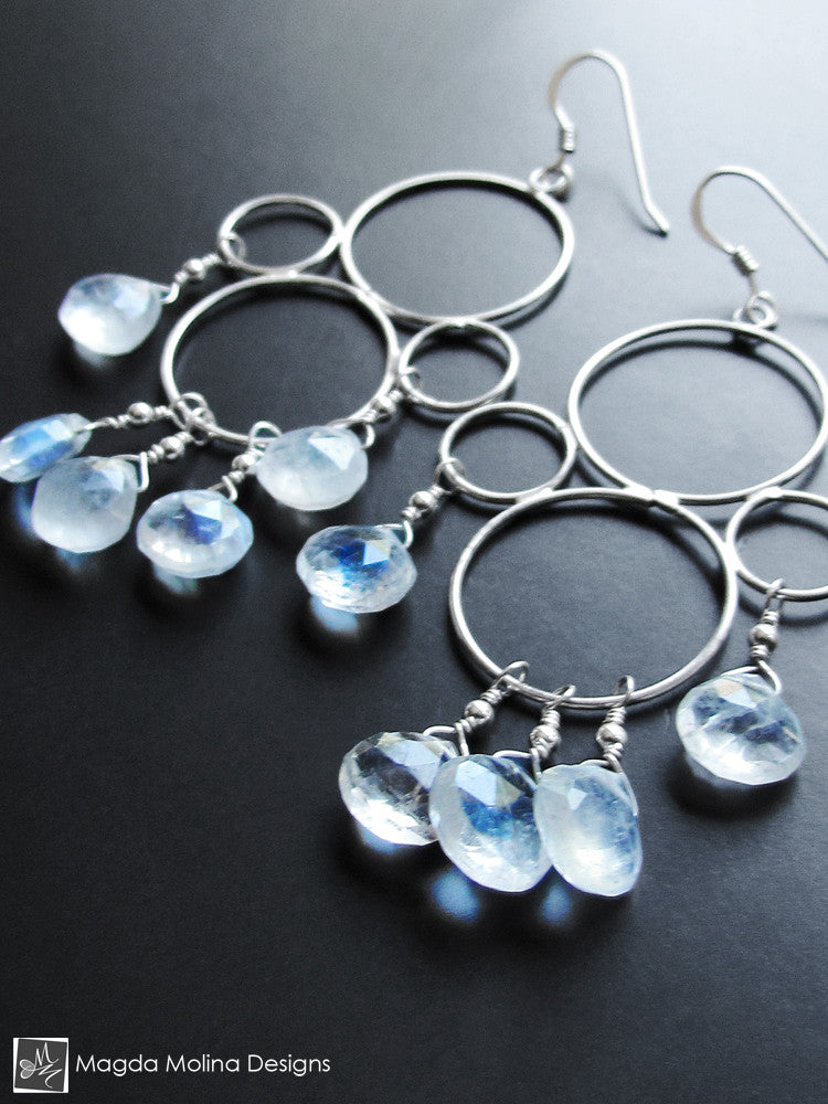 The Silver Bubbles And Moonstone Chandelier Earrings