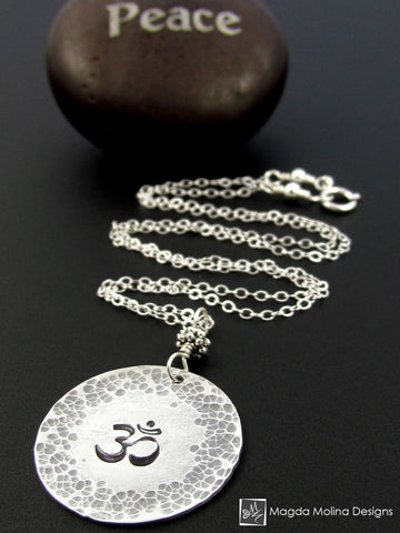 The Hand Stamped And Hammered Silver OM Necklace