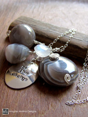 Long Delicate Agate and Moonstone Cluster Necklace