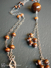 Long Silver, Wood And Red Aventurine Necklace