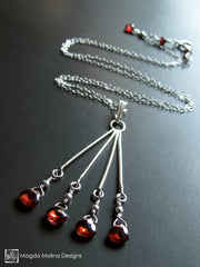 Delicate Garnet Gems on Chandelier Style Pendant Necklace