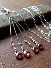 Delicate Garnet Gems on Chandelier Style Pendant Necklace