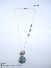 Wire-Wrapped Labradorite Chunk + Cluster Pendant on Silver Chain