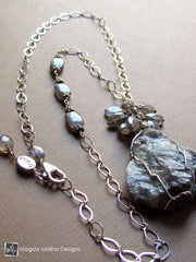 Wire-Wrapped Labradorite Chunk + Cluster Pendant on Silver Chain