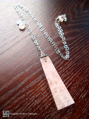 Long Silver and Rose Quartz Necklace With Egyptian Style Pendant