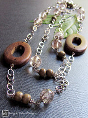 Long, Chunky Silver Necklace With Rutilated Quartz And Wood