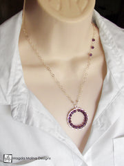 The Infinity Circle Hammered Silver Necklace With Amethyst Gemstones