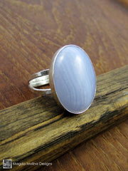 The Hammered Silver And Blue Lace Agate Cabochon Statement Ring