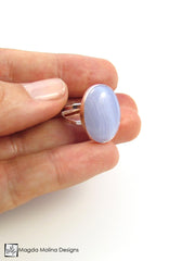The Hammered Silver And Blue Lace Agate Cabochon Statement Ring